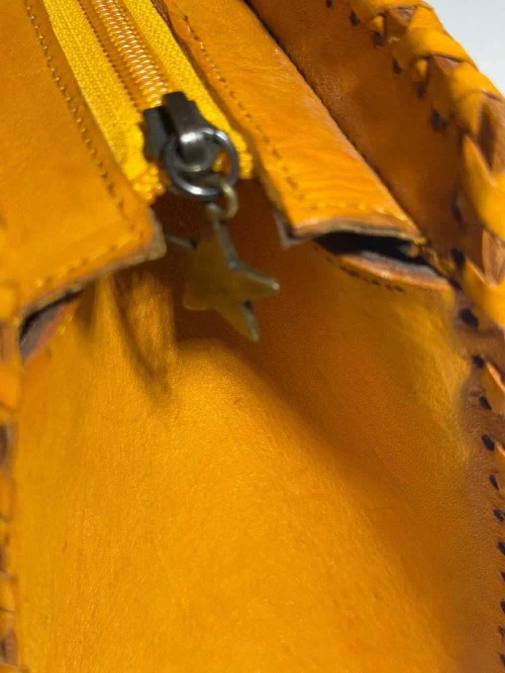 Alexis David Yellow Tooled Embossed Leather Handbag Purse Large Whipstitch NEW